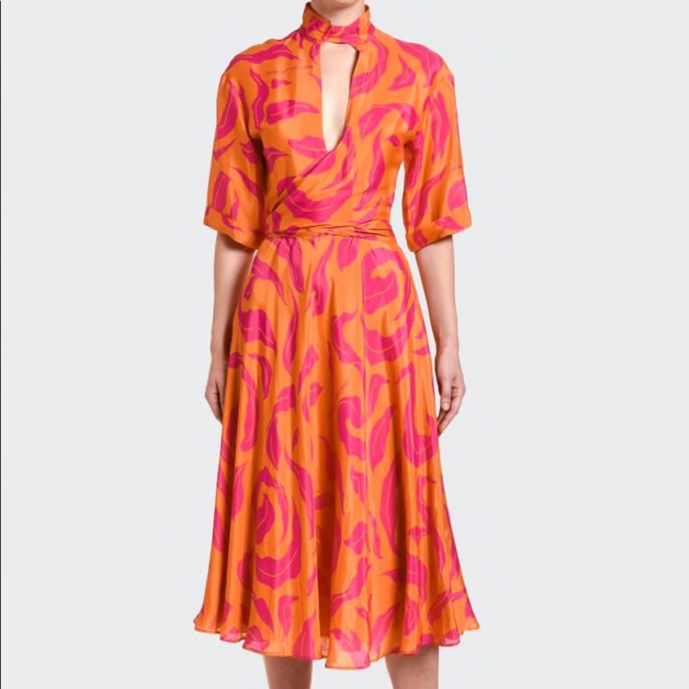 Off-White Leaf Print Plunge Dress